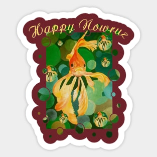 Happy Nowruz Cat New Year Goldfish In Green Sea Sticker